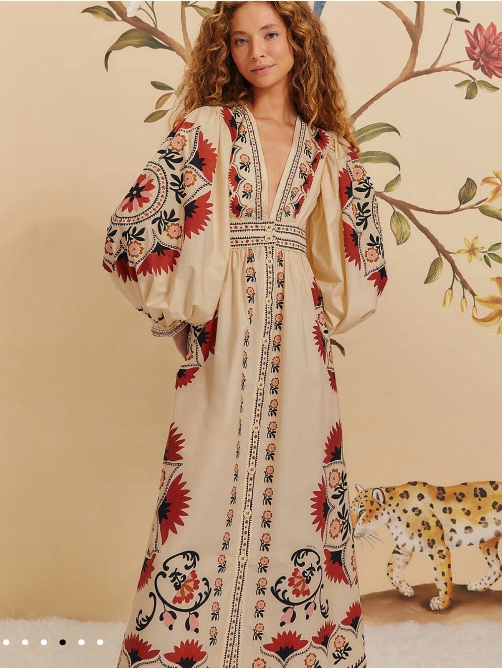 Farm Rio Cream Cashew Mandala Maxi Dress NWT Size M - Picture 3 of 8